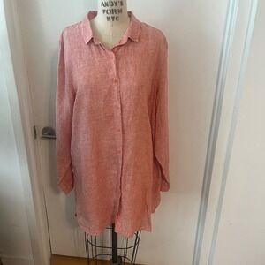 GARNET HILL Red Easy  Linen Button Down Tunic Shirt Coverup Size Large